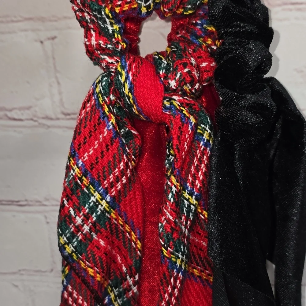 C&C Red, Black and Plaid 3pc Scrunchie Set NWT
